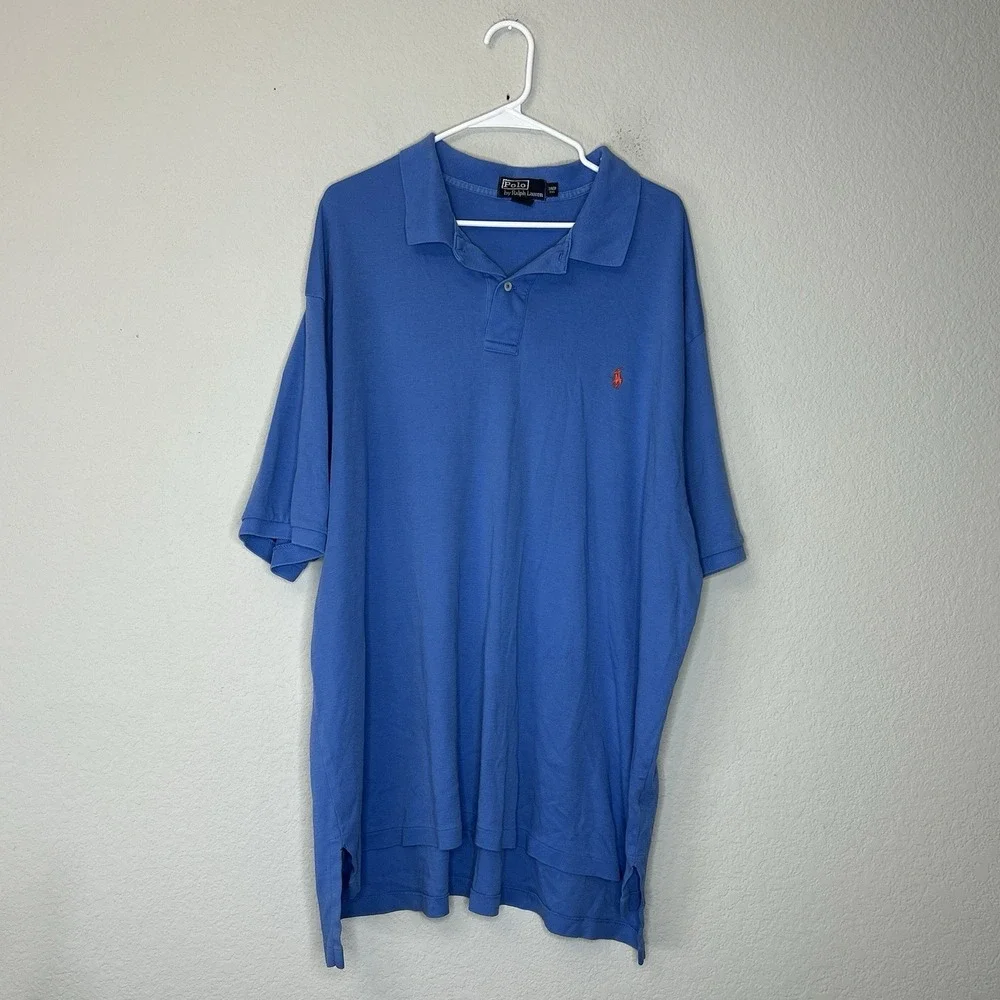 Polo Ralph Lauren Polo Shirt Men's 2XB Light Blue Solid Orange Pony Cotton Golf
